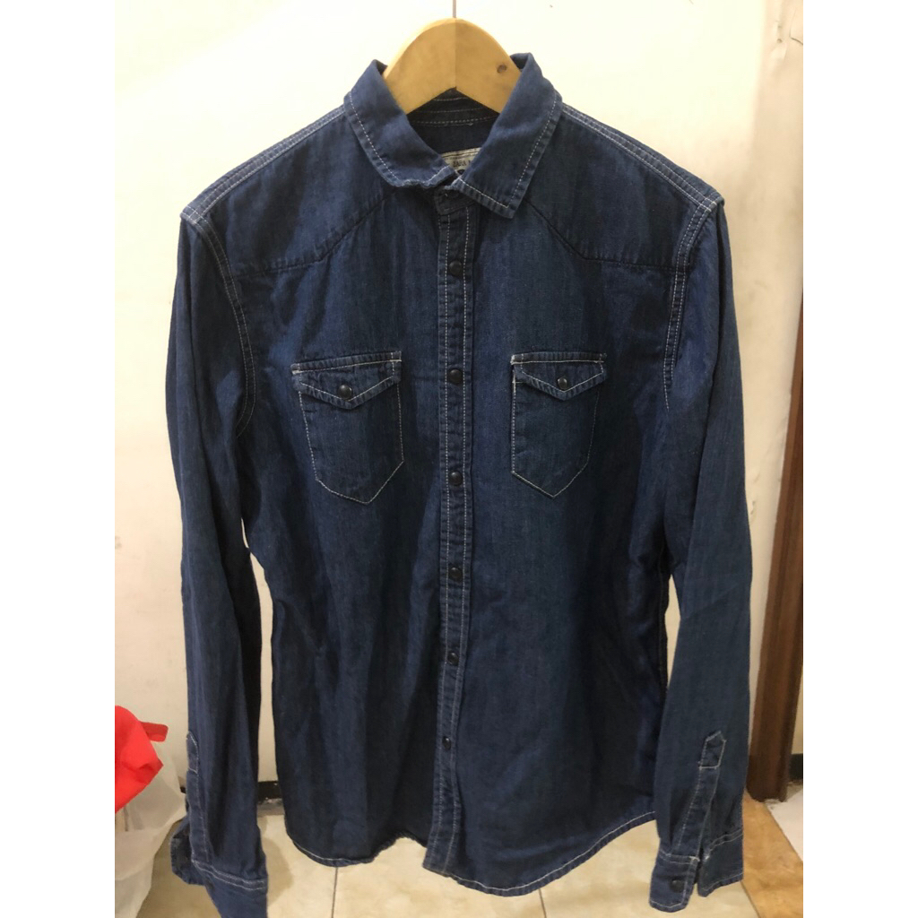 kemeja zara men denim| kemeja pria
