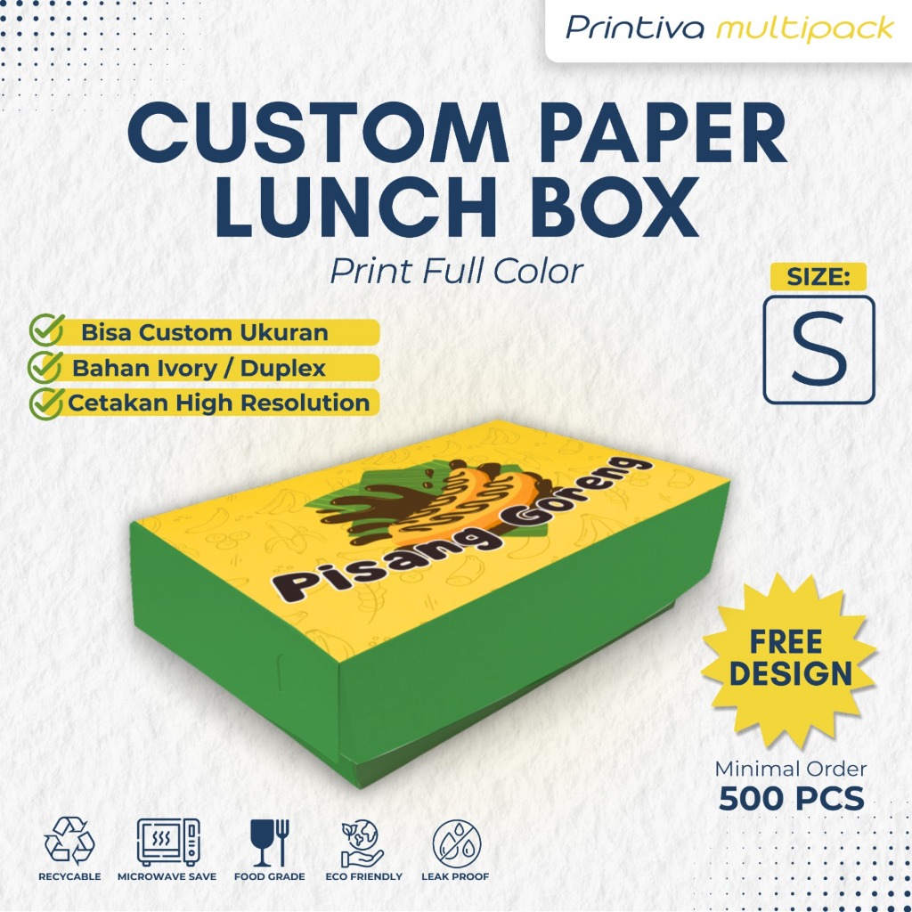 Custom Print Cetak Paper Lunch Box Size S Food Grade Full Print