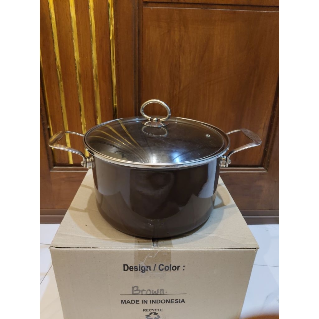 PANCI PREMIUM JUMBO ENAMEL TEBAL TUTUP KACA 26CM