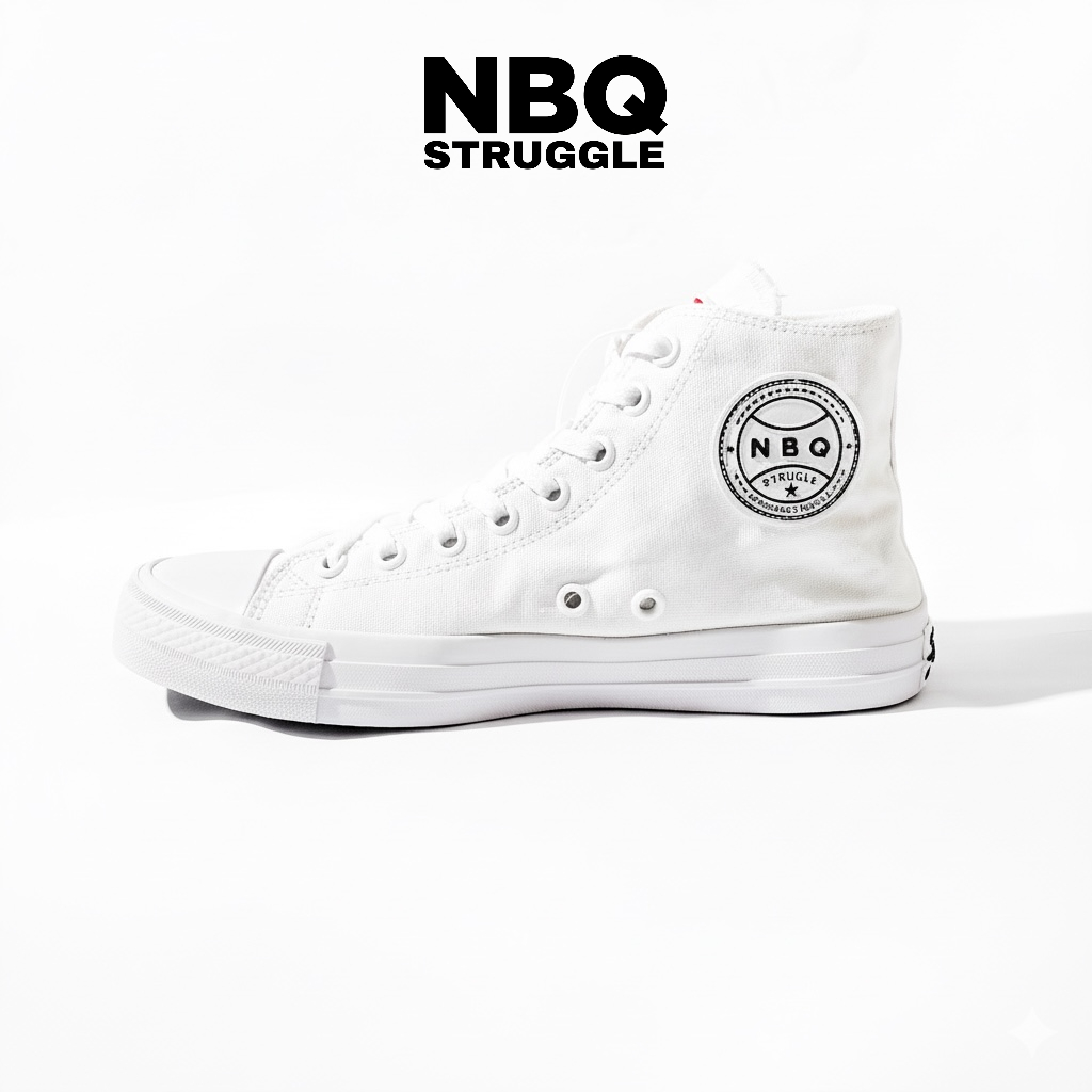 NBQ Struggle CT Tinggi Putih Polos Original - Sepatu Sneakers Kasual Pria Wanita