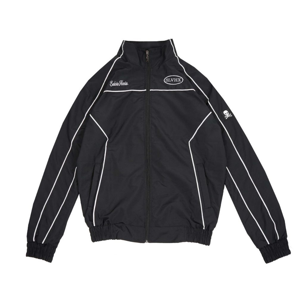 Tracktop Suit SLVHX Oval Sport Jaket Olahraga Hitam dengan Detail Putih untuk Pria