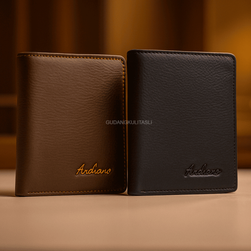 Dompet Pria Kulit Asli Lipat Dua Model Berdiri Dengan Resleting Dalam - Dompet Kulit Premium Cowok E