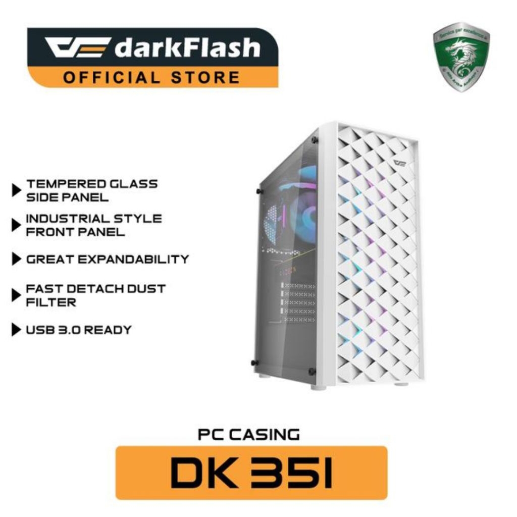 Casing (termasuk 4 fan RGB) / Casing PC dg 4 fan RGB-Putih