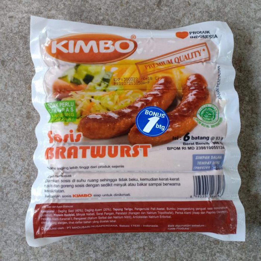 Kimbo Bratwurst Sosis Jumbo 500gr isi 6+1