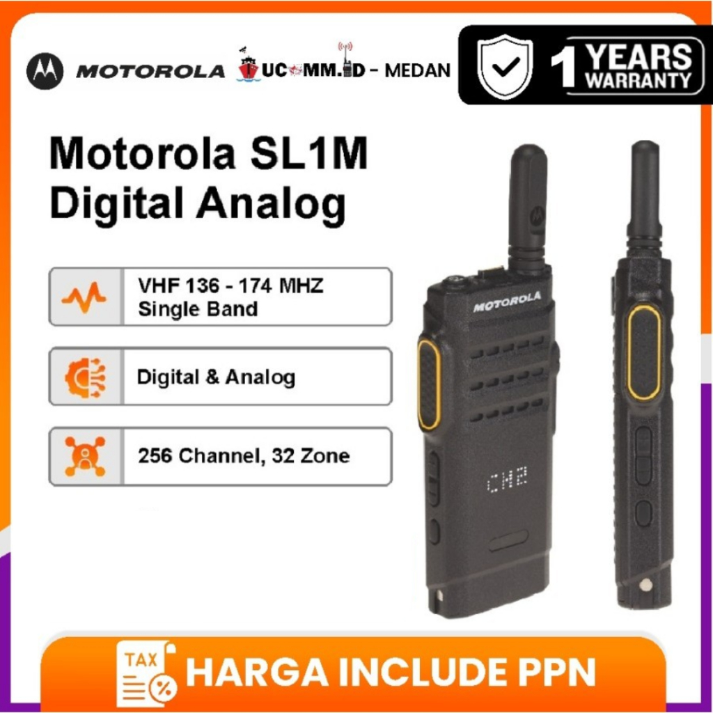 MOTOROLA Slim Vhf 136-174 Mhz Ht Motorola SL1M Sl1m Vhf Digital Original Garansi Resmi