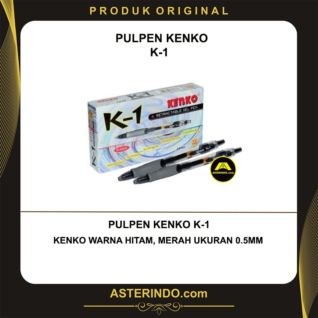 Kenko Pulpen K1 Gel Pen 0.5mm Warna Hitam Merah Isi 12 Pcs
