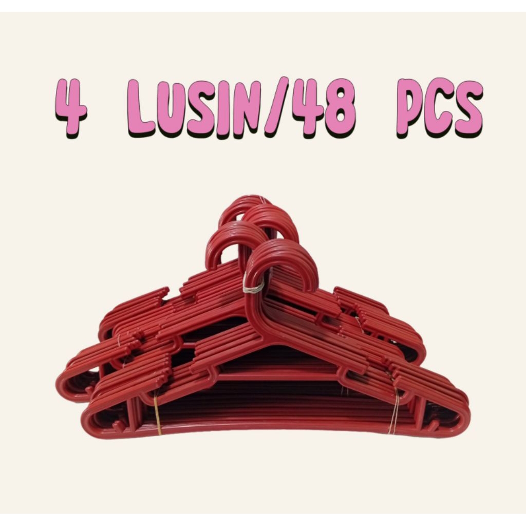 4 LUSIN/48 PCS HANGER PLASTIK WARNA MERAH KUAT DAN TEBAL