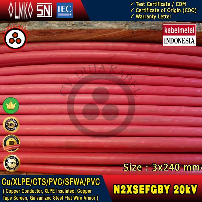 Kabel N2XSEFGBY 3x240 mm2 12/20 (24) kV - Merk Kabelmetal (KMI)