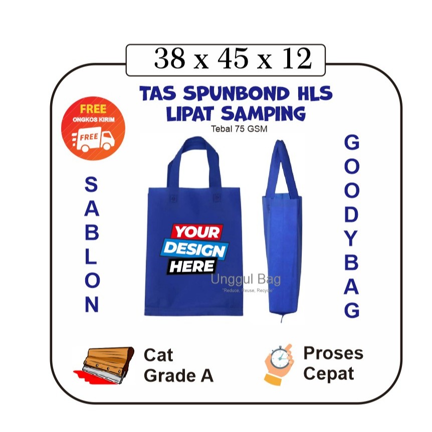 38x45x12 Tas spunbond lipat samping sablon custom