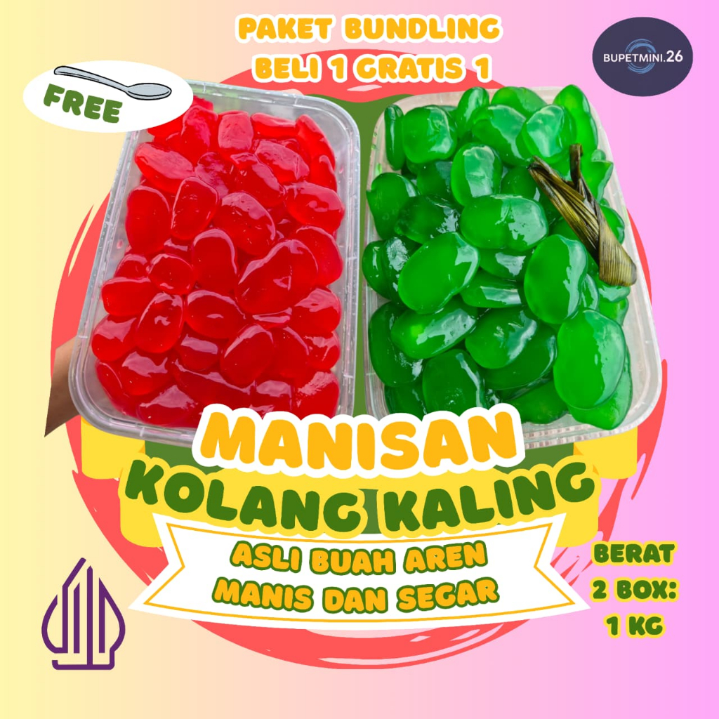 Manisan Kolang Kaling Paket Bundling 500gram -1kg Rasa Pandan dan Strawberry Super Premium quality A