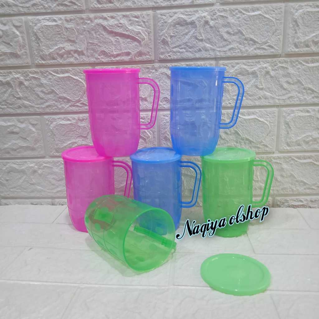 GELAS PLASTIK GAGANG BERTUTUP GELAS MINUM PLASTIK CANGKIR PLASTIK