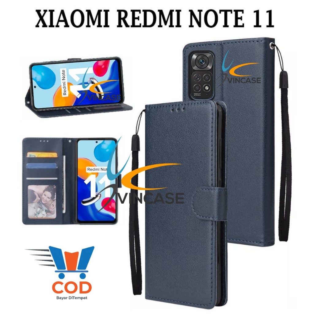 XIAOMI REDMI NOTE 11 FLIP LEATHER CASE PREMIUM - FLIP WALLET CASE KULIT UNTUK XIAOMI REDMI NOTE 11 -