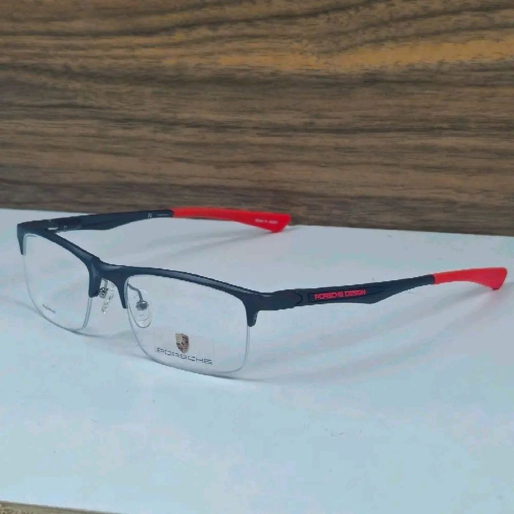 frame kacamata pria wanita half frame sporty porsche design P8199 gunmetal merah