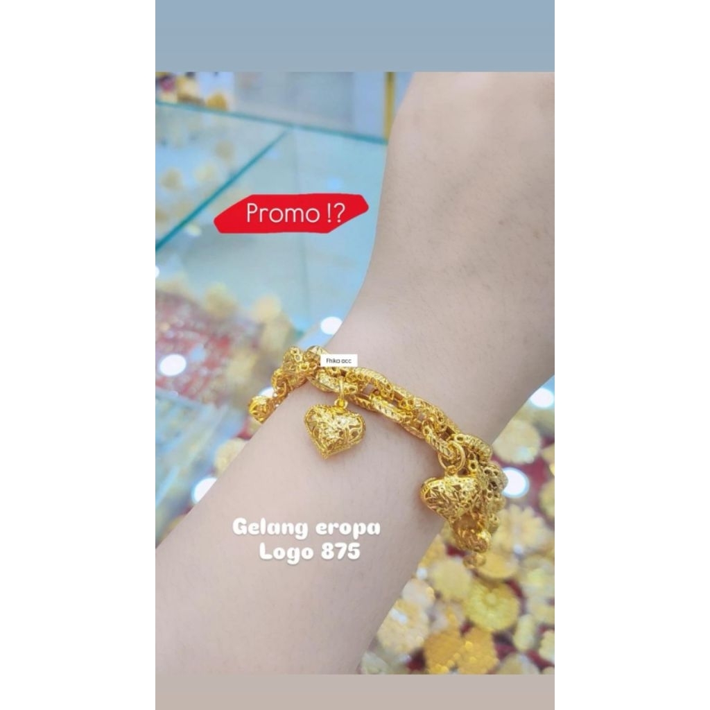 Gelang love eropa ada logo 875 tersedia 3 model lapis emas 24karat