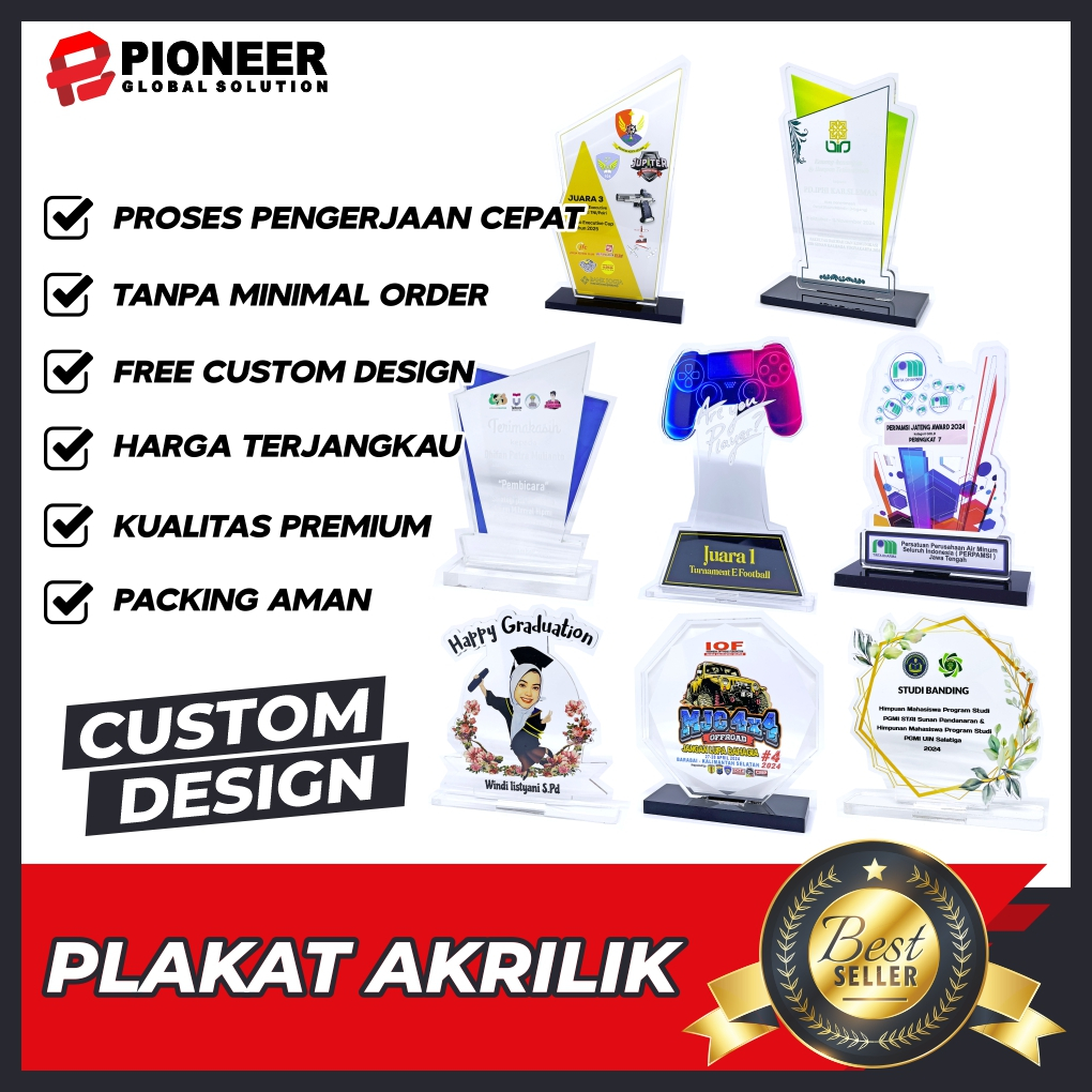 Trophy, Plakat, Penghargaan, Plakat Wisuda, Akrilik Tebal 10mm Ukuran 15x10 cm - 20x20 cm