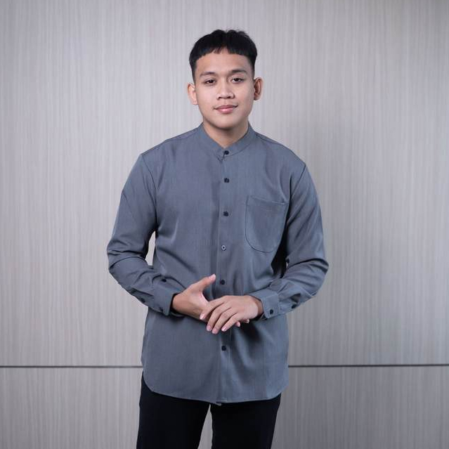 TWO-D Baju Kemeja Koko Muslim Pria Kerah Motif Lengan Panjang TD2609
