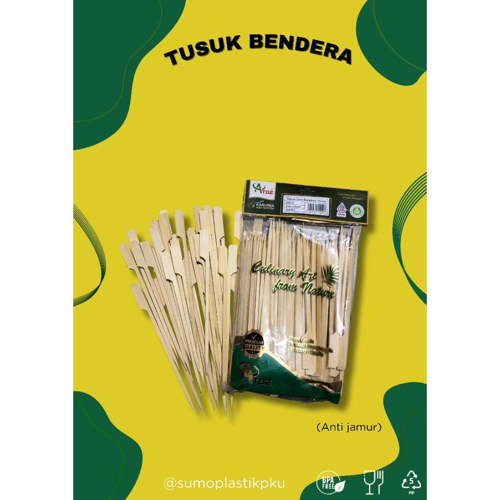 Tusuk sate bendera 15 cm ATOZ isi 100 pcs tusuk yakitori /tusuk dayung 15cm tusuk sate jepang