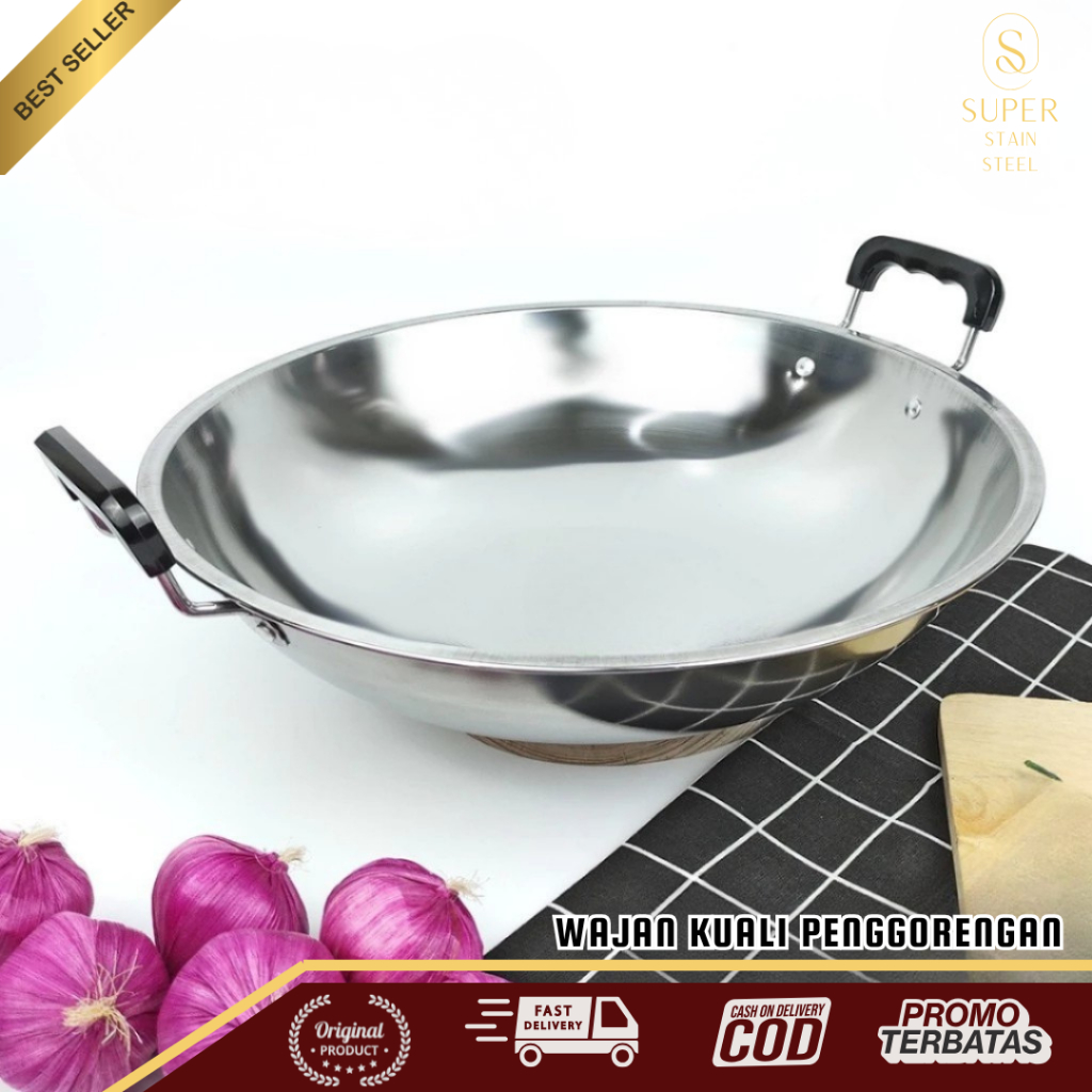 Super Stain Steel - Wajan Kuali Penggorengan Wok Pan Stainless Steel Tebal Anti Lengket Cookware Kit