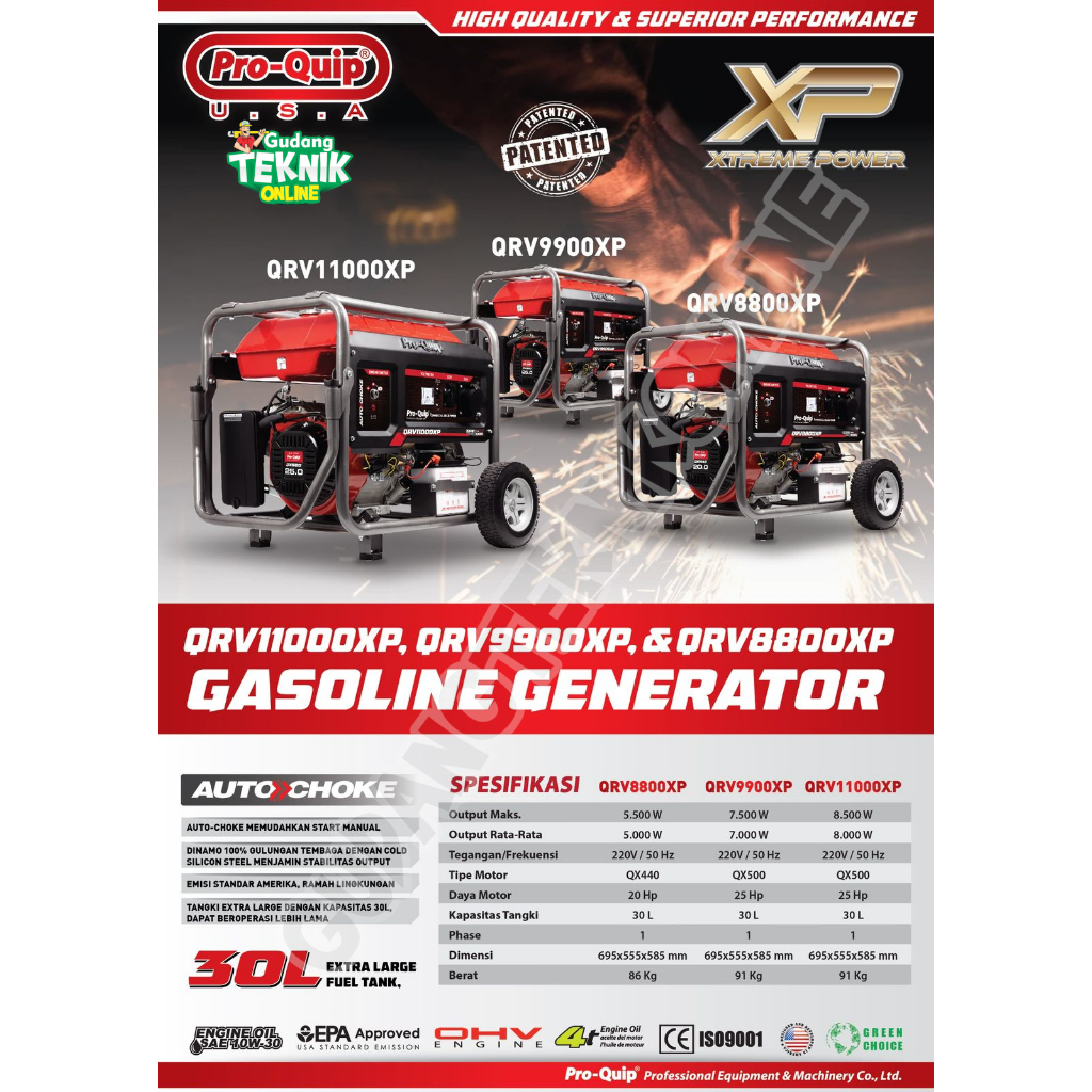 Genset Listrik 5500W 7500W 8500W PROQUIP QRV8800XP QRV9900XP QRV11000XP XTREME POWER / Power Generat