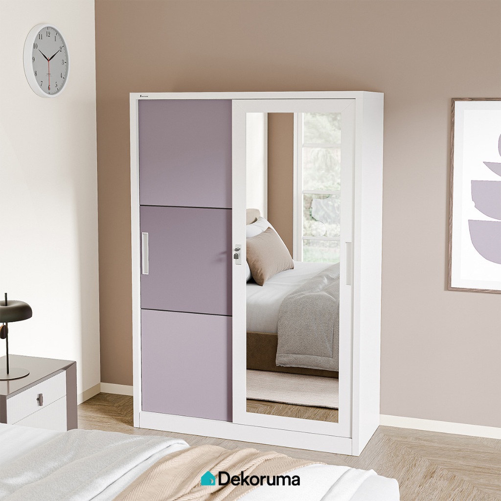 Dekoruma ALBAN Lemari Pakaian Metal 2 Pintu Sliding / Lemari Baju Metal 2 Pintu Geser - Abu-abu