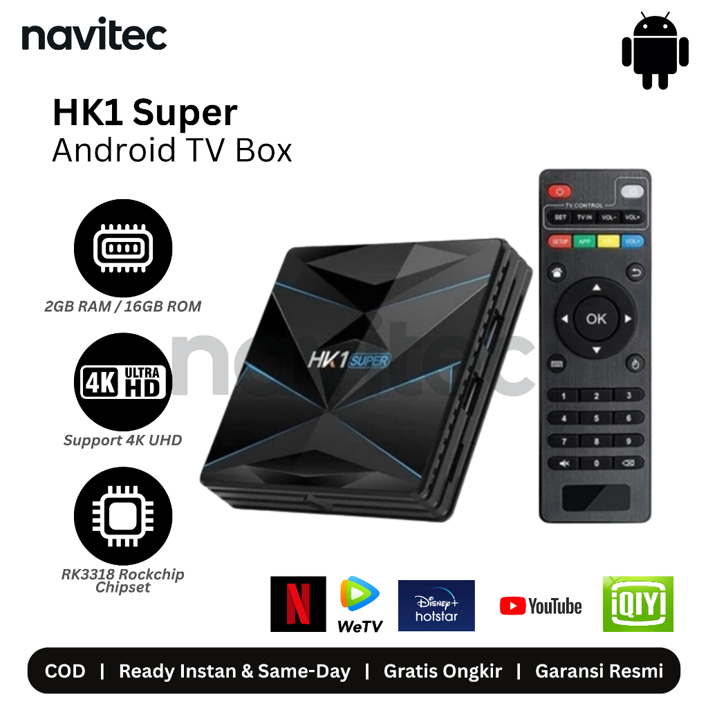 HK1 Super Android TV Box 2GB/16GB RAM, 16GB/32GB/64GB ROM