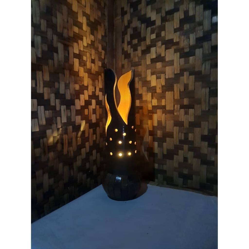 LAMPU HIAS UKIR BAMBU HITAM KAFE, RESTORAN, SUDUT RUMAH, MEJA MAKAN, BARISTA, LAMPU TIDUR.