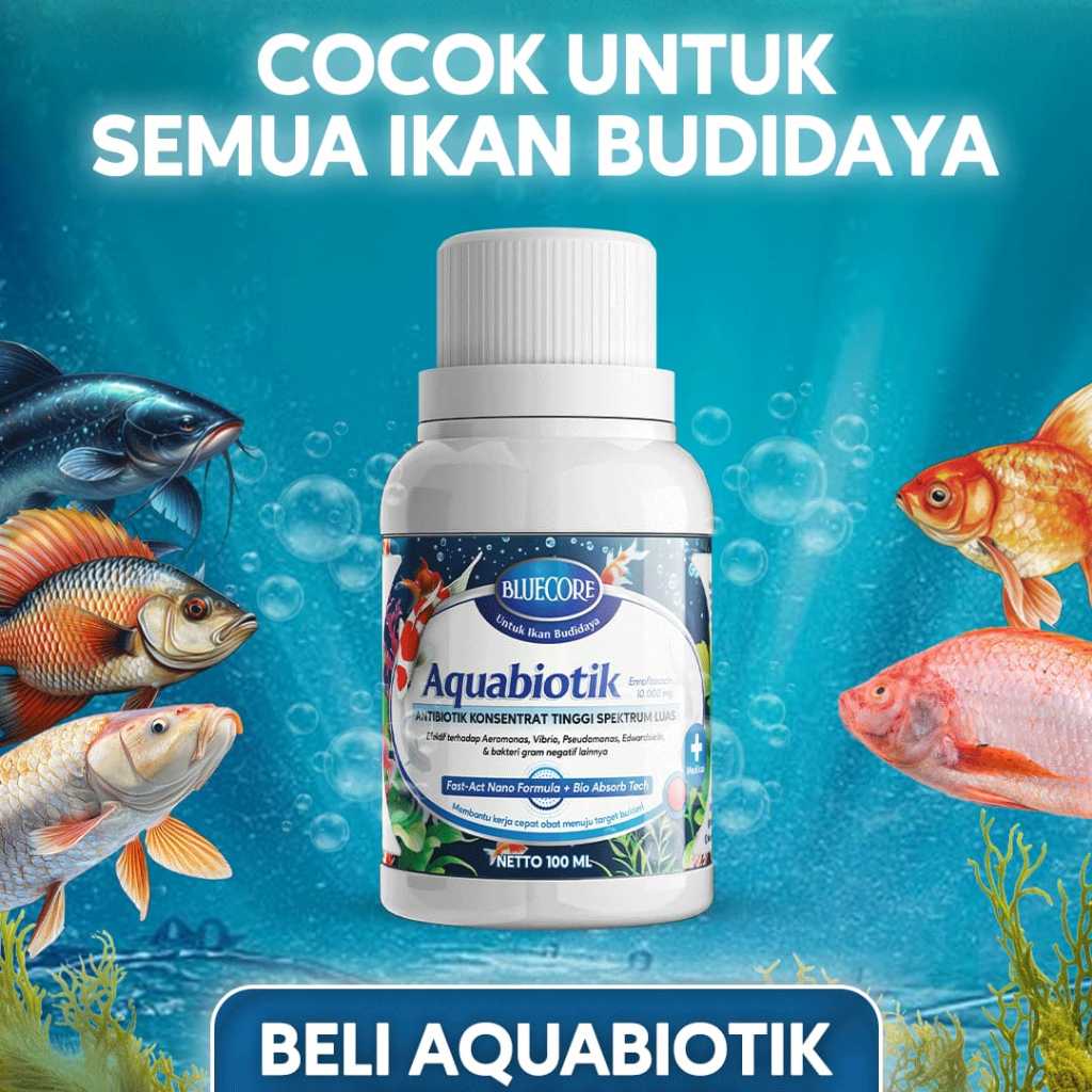 Bluecore Aquabiotik – Obat Ikan Luka dan Jamur Untuk Ikan Lele, Ikan Nila