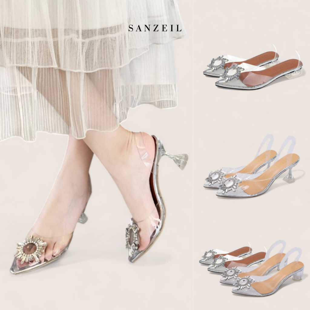 SANZEIL Heels Transparan Kaca Wanita Import Kekinian Model Terbaru 0129
