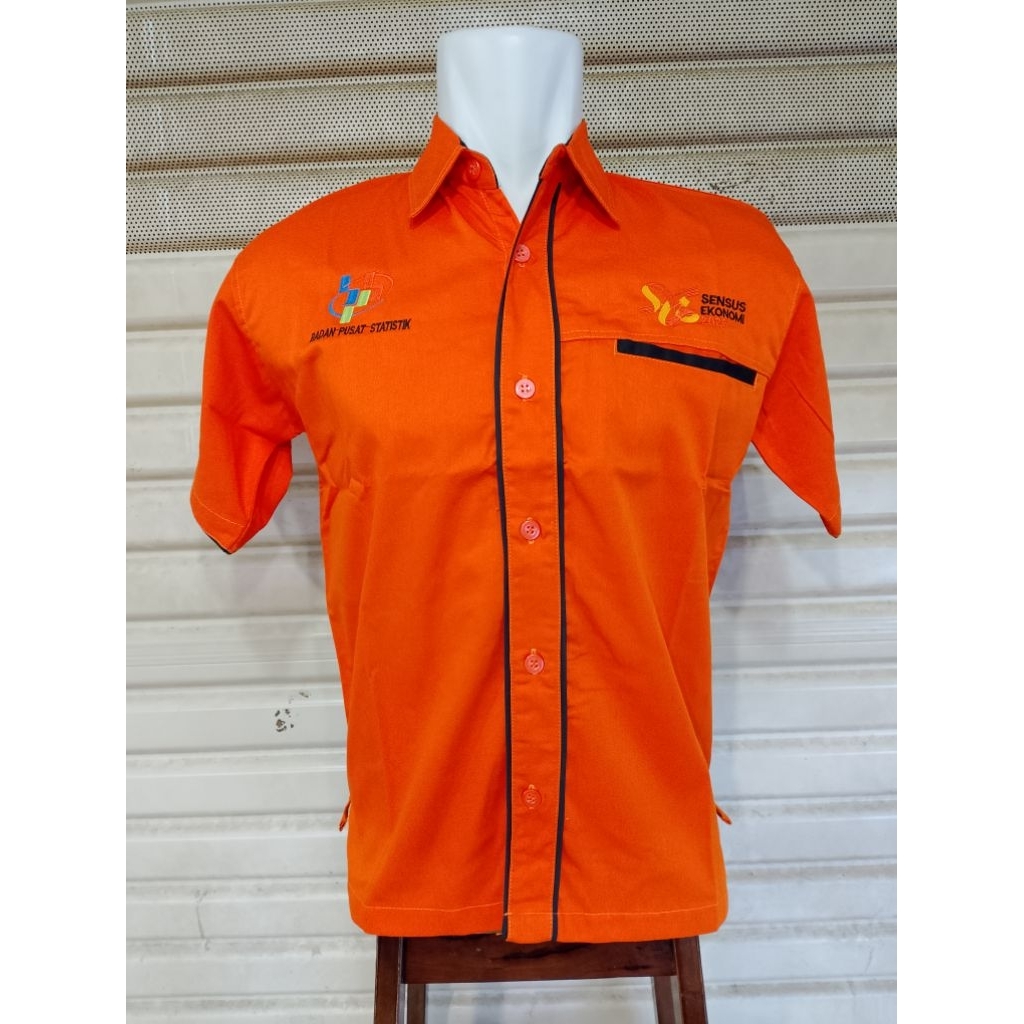 Kemeja BPS SENSUS Seragam Sensus Orange Lis Hitam Lengan Pendek