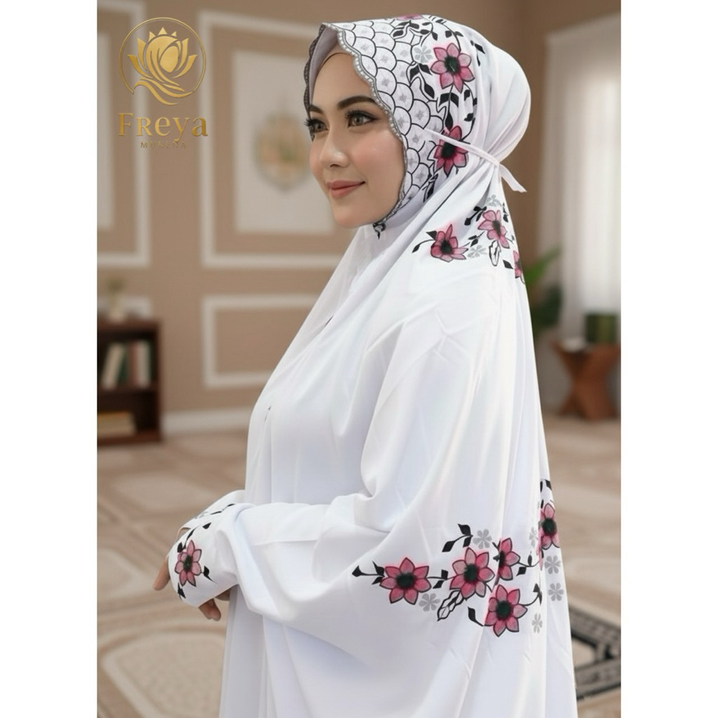 MUKENA TERUSAN SANTRI BORDIR BUNGA BAHAN KAIN  KATUN POLINO MIKRO MUKENA LAJUR MODEL TERBARU MOTIF B