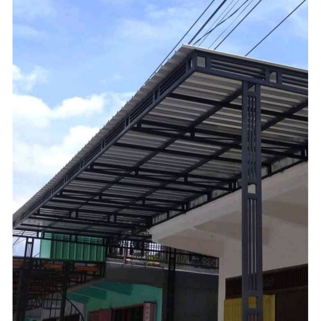 kanopi minimalis atap galvalum rangka hollow galvanis