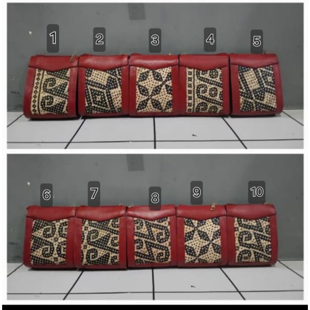 Souvenir tas handphone selempang rotan motif kalimantan