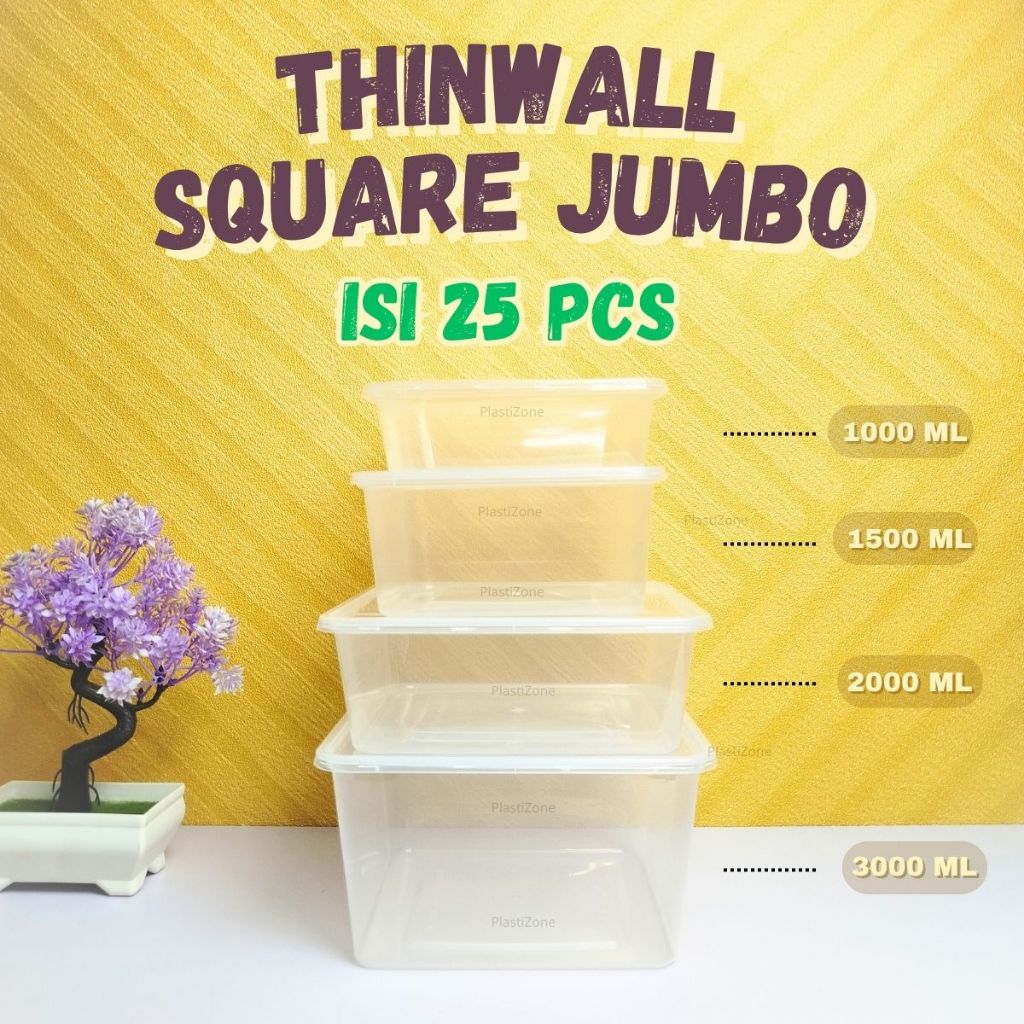 [Isi 25] Thinwall Square Jumbo - Thinwall Kotak Besar / Thinwall Besar - UK 1000ml / 1500ml / 2000ml