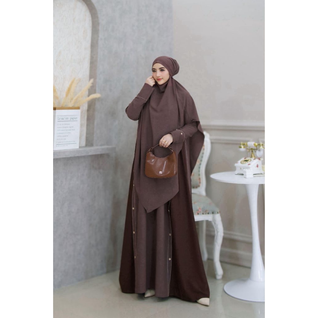 GAMIS HANINA SET KHIMAR ORI BY SYAFEERA SYARI BAHAN PAULISTA LD 110 BUSUI FRIENDLY