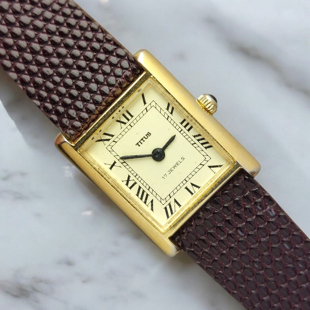 Jam Tangan Vintage - Titus Tank Roman Dial 17 jewels Manual Vintage Watch Original