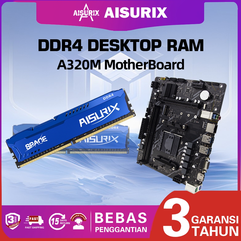 AISURIX A320M Motherboard ATX Dukungan DDR4 Soket Memori AM4 Mobo Sata 3.0 6GB/S 64GB USB NVME M.2 A