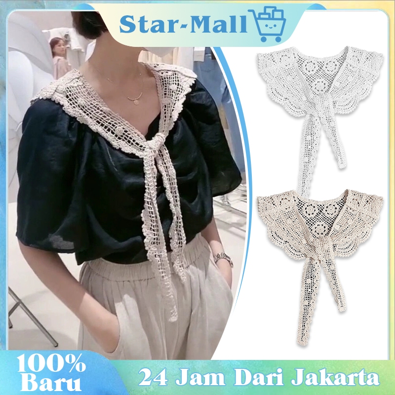 Kerah Baju Palsu Kerah Instan Syal Kekinian Kerah Wanita Fake Collar Renda Berongga Korean