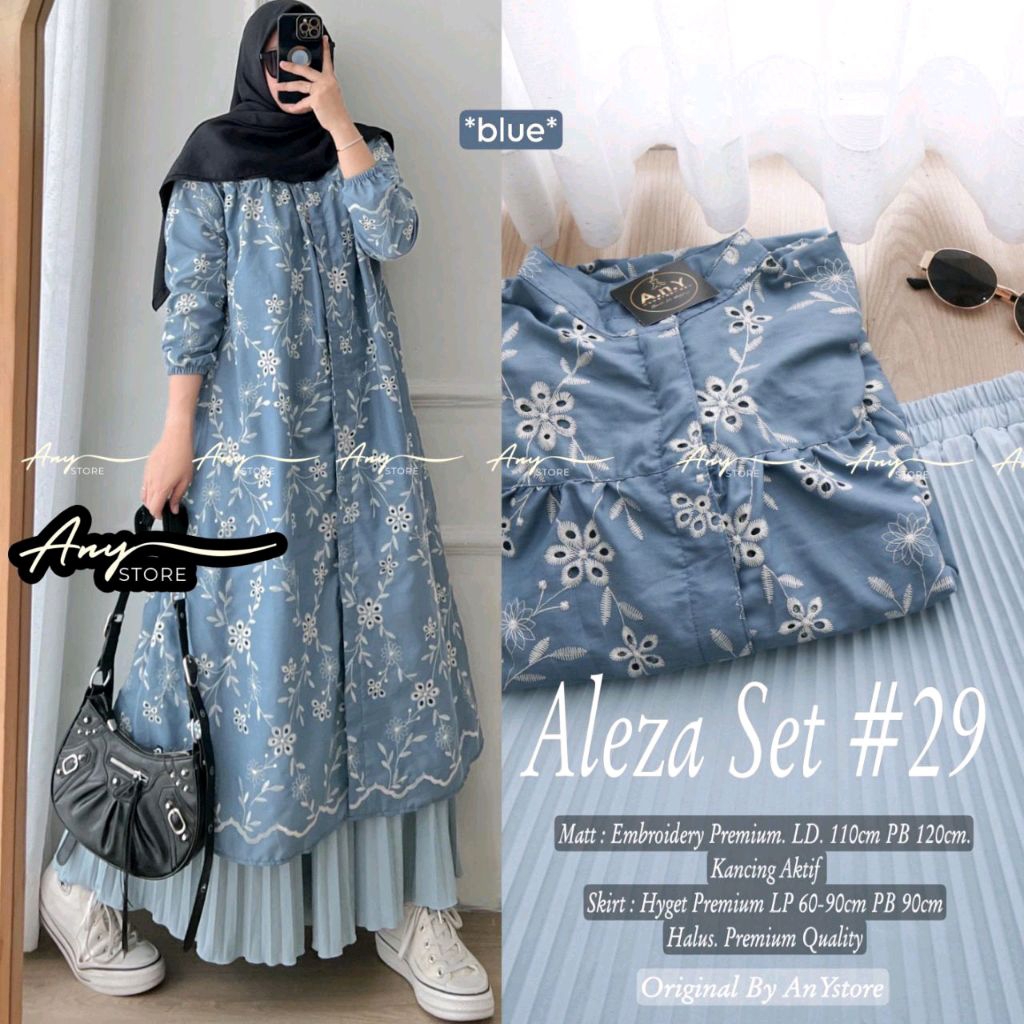 Dress Muslim Keva Bahan Katun Cosionik LD 110cm PJ 138cm ( Bisa COD ) Aleza dan Ayeza Set Rok
