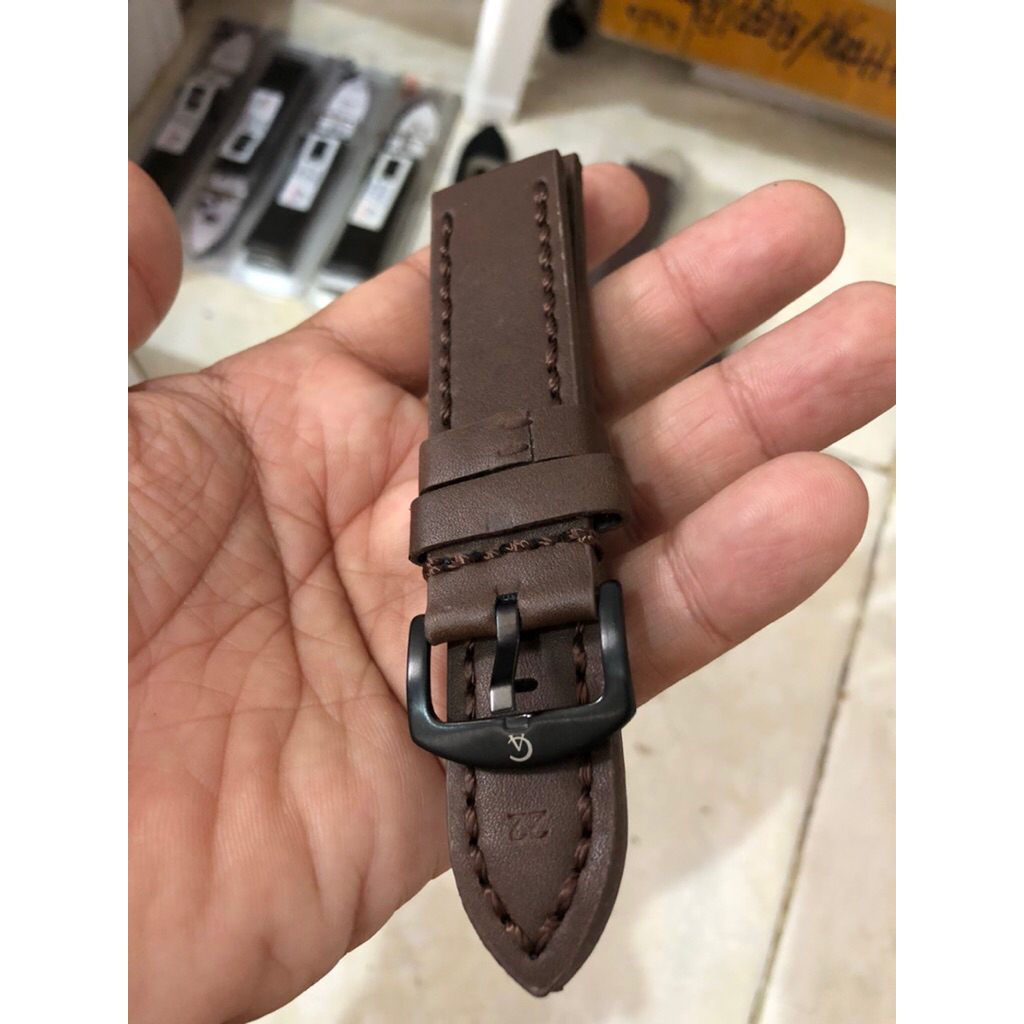 strap kulit warna coklat tua Alexandre Christie ukuran 22mm best quality