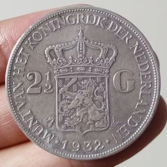 koin perak 2,5 Gulden Wilhelmina thn 1932