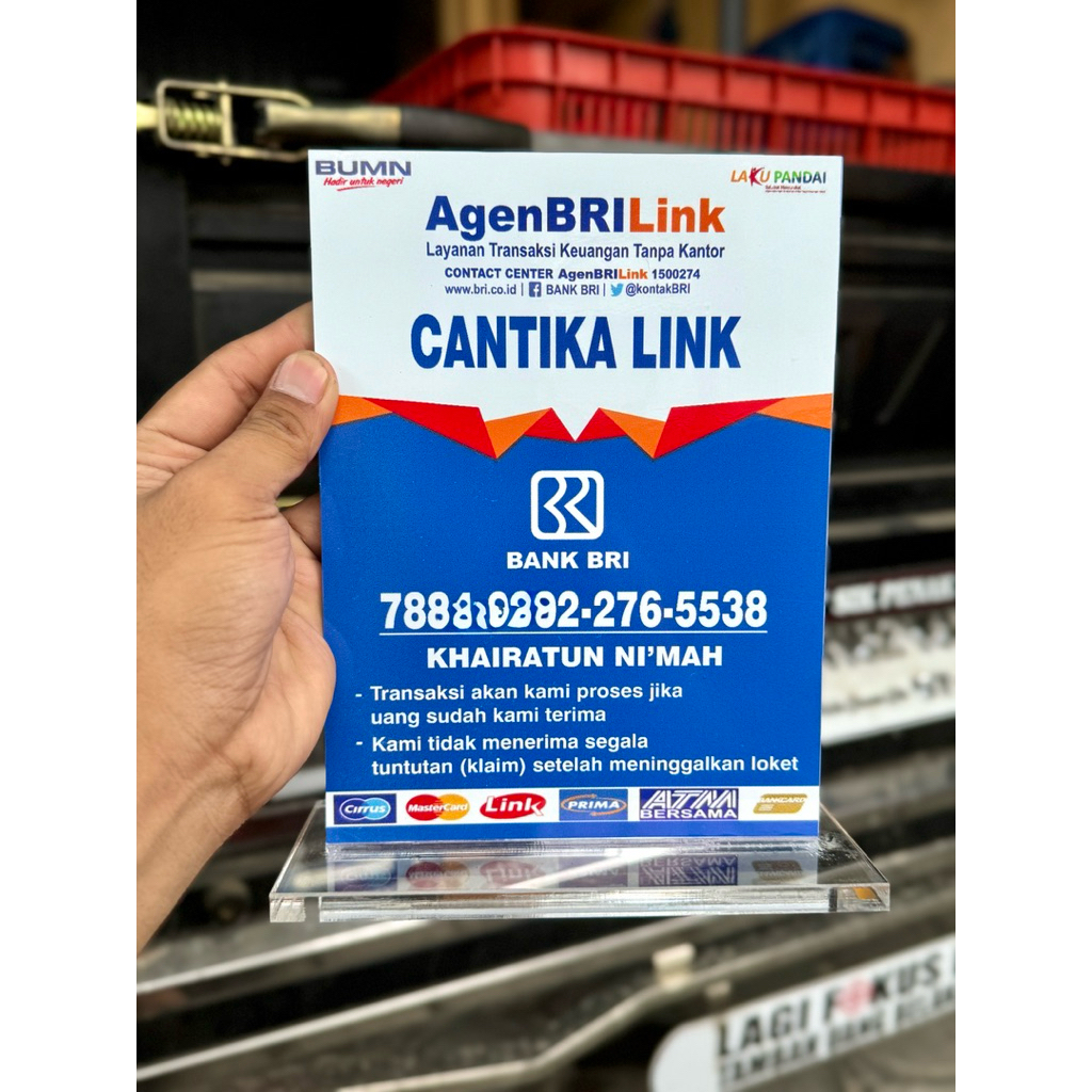 BISA CUSTOM NAMA AGEN DAN REKENING PAPAN AKRILIK MEJA AGEN BRI BRILINK UKURAN 15x20cm
