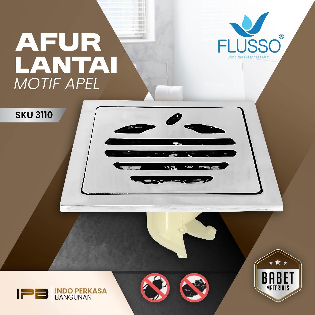 FLUSSO Afur Floor Drain Stainless Afur Lantai Saringan Got Stainless Katub Kuningan Otomatis | XC