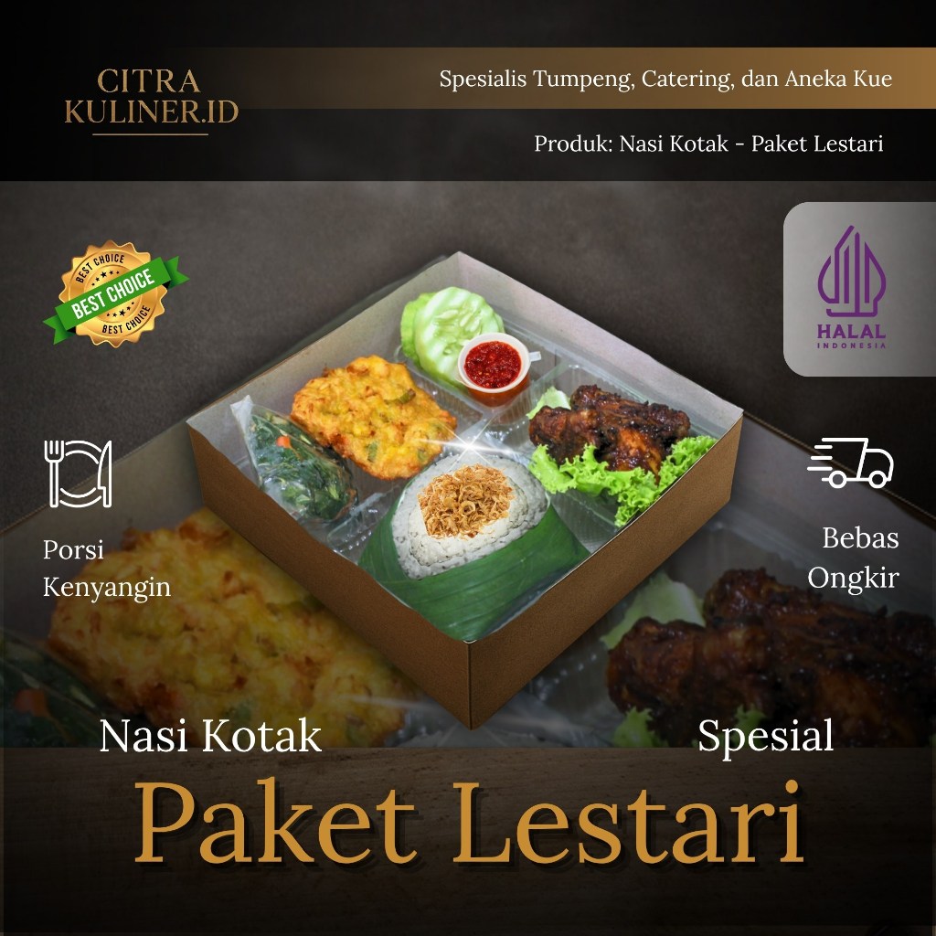 Nasi Kotak Paket Lestari, Nasi Liwet + Ayam Bakar/Goreng + Bakwan Jagung + Tumis Singkong & Sambal, 