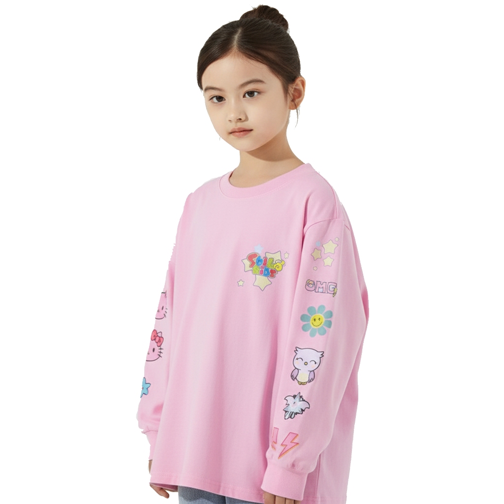 SHIBAKIDS Kaos Oversize  Pink Anak Perempuan Lengan Panjang  Usia 3 tahun sampai 14 tahun