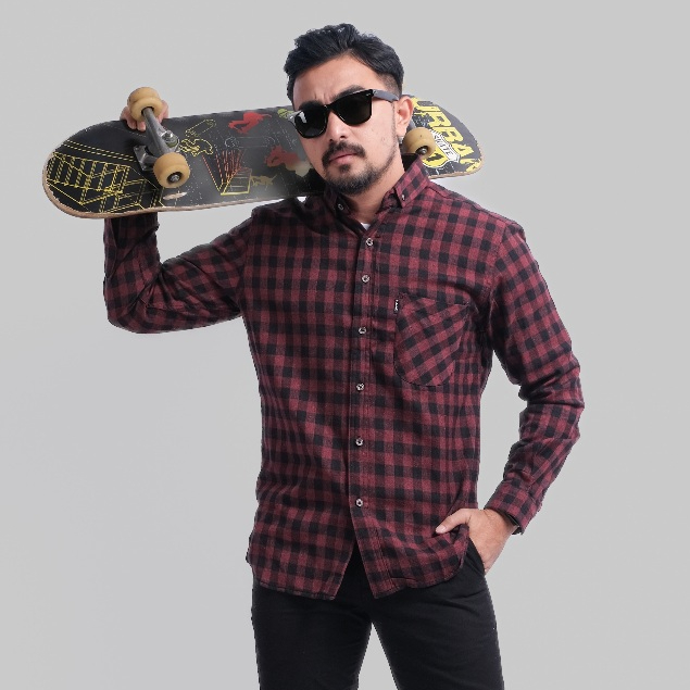 DGM Kemeja Flanel Pria Lengan Panjang Merah Kotak Hitam Kemeja Pria Flanel Pria Kemeja Panjang 2646