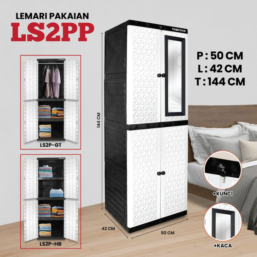 Lemari Baju 4 Susun Cermin TABITHA NAIBA Lemari Pakaian Plastik Motif 2 Pintu Minimalis Serbaguna
