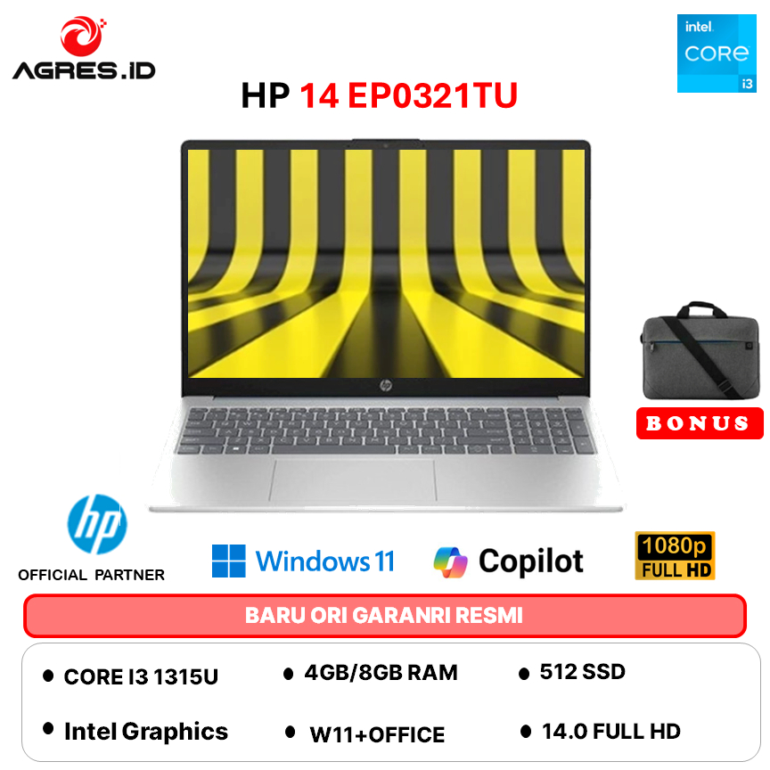 HP 14 I3 1315 - RAM 8GB 512GB W11+OHS 14.0FHD BLIT COPILOT 1080P CAMERA -EP0321TU