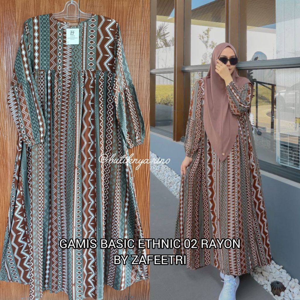 GAMIS BASIC ETHNIC 02 RAYON BY ZAFEETRI (GAMIS SAJA) // GAMIS SYARI RAYON MOTIF ETHNIC