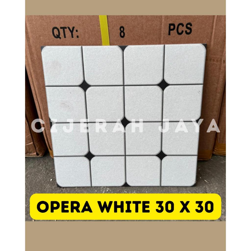 KERAMIK TERAS KAMAR MANDI ASIA 30X30 OPERA WHITE PUTIH KASAR MOTIF DEKORARIF MOTIF VINTAGE / KERAMIK