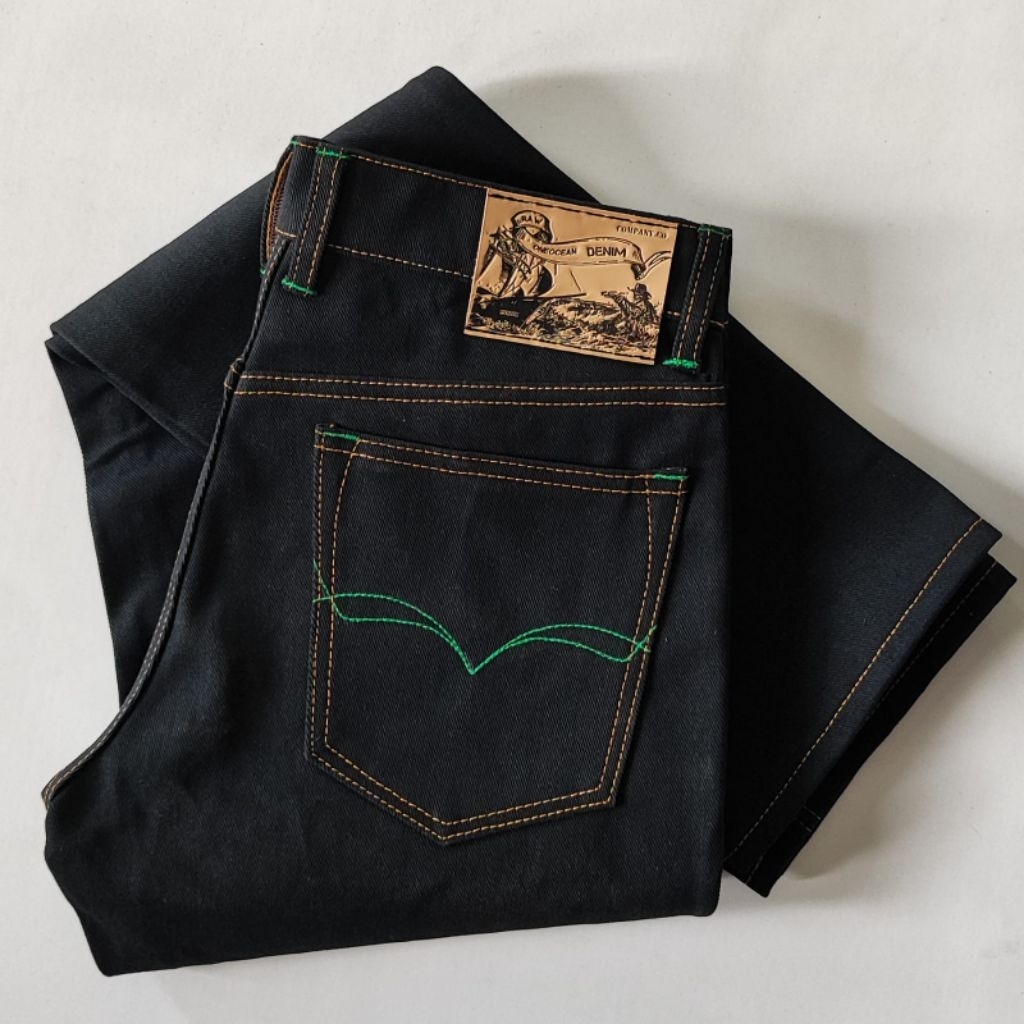 ONE OCEAN DENIM >> jeans SELVEDGE weft raw linegreen PANTHER WOLF x deep indigo sanforized